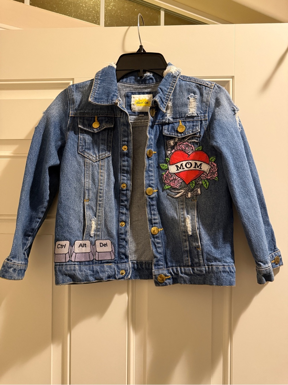 Elle N Dee Kids Patch Denim Jacket Size 140 Girls 9/10 Y2K Retro